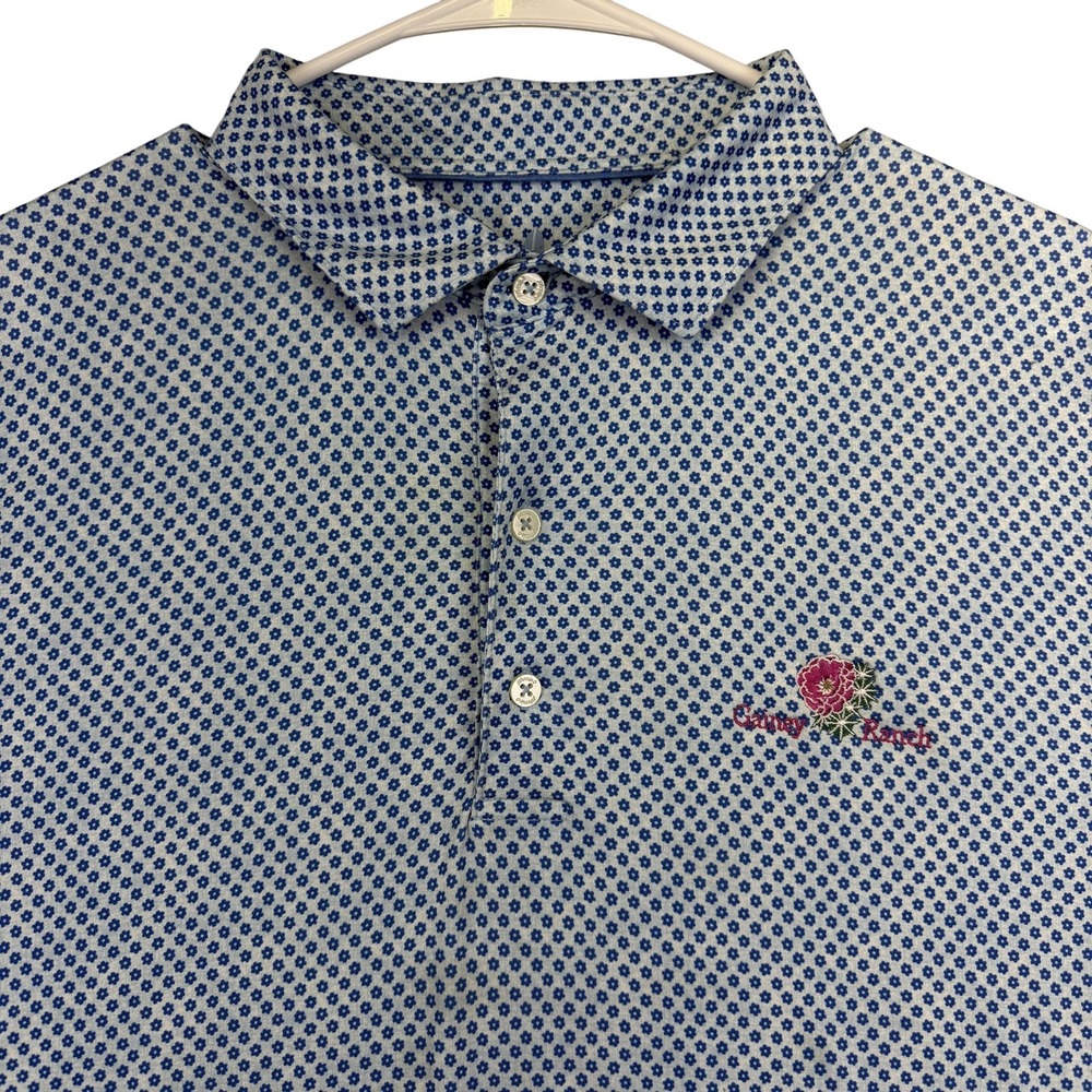 Johnnie-O Featherweight Polo Shirt Mens 2XL Blue Floral Print Gainey Ranch Golf